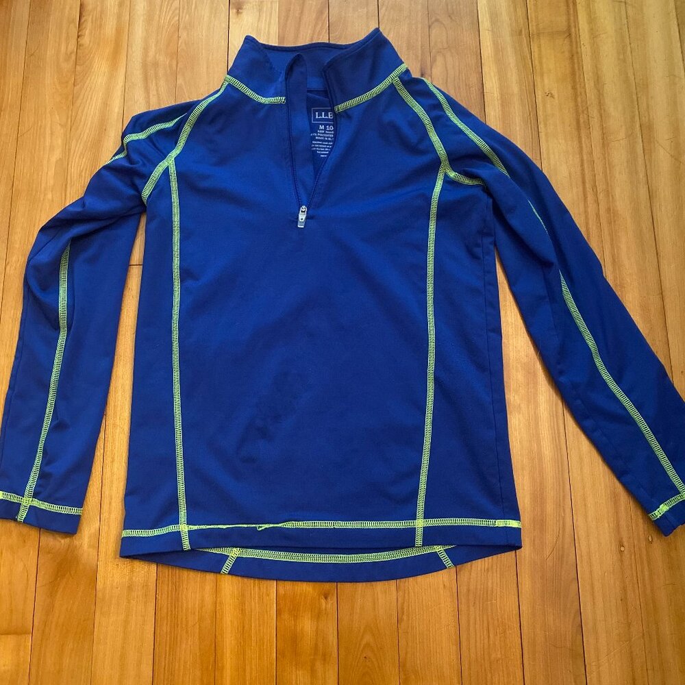 LL Bean Kids 1/4 Zip Royal Blue with Lime Green Stitching Stretchy Pullover D7